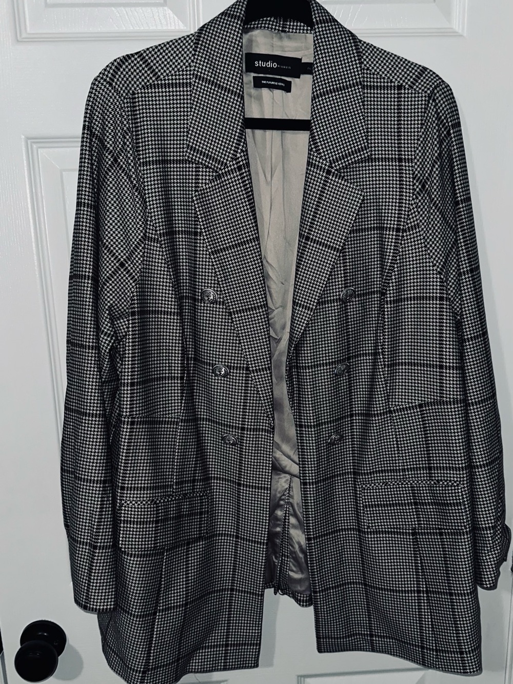 Torrid Studio Black & White Glen Plaid Double-Breasted Blazer